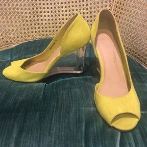 ASOS Acrylic Wedge Lime Suede Peep-Toe Pumps